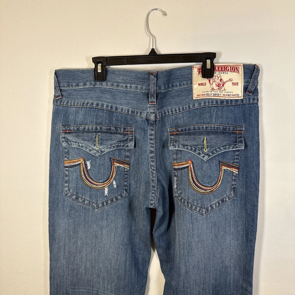 True‎ Religion Jeans 40x33 Mens Blue Billy Super T Denim Straight Flap Pockets